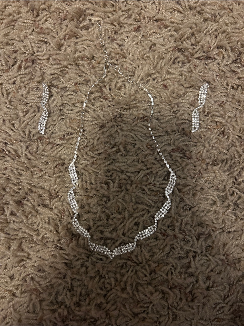 Crystal Wave Necklace and Earring Set - Silver Tone - Picture 1 of 2